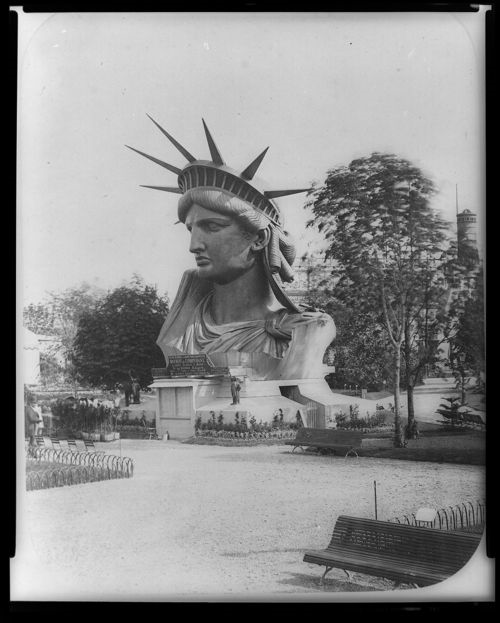 Liberty's head on display at the Paris Exposition of 1878. 