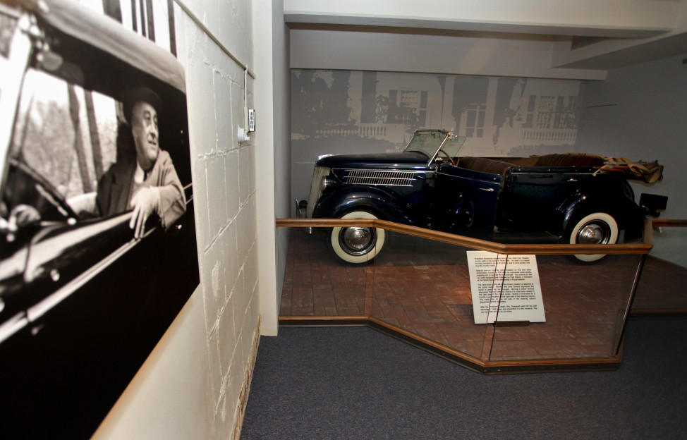 President Franklin D. Roosevelt's Hyde park car, a 1936 Ford Phaeton, is displayed at the Franklin D. Roosevelt Presidential Library and Museum in Hyde Park, New York. (AP Photo)