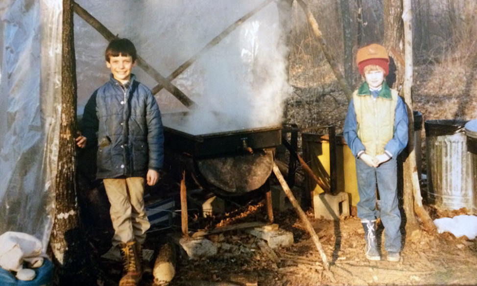 The author and his sister at their family's first "sugar shack" in the early 1980s.  