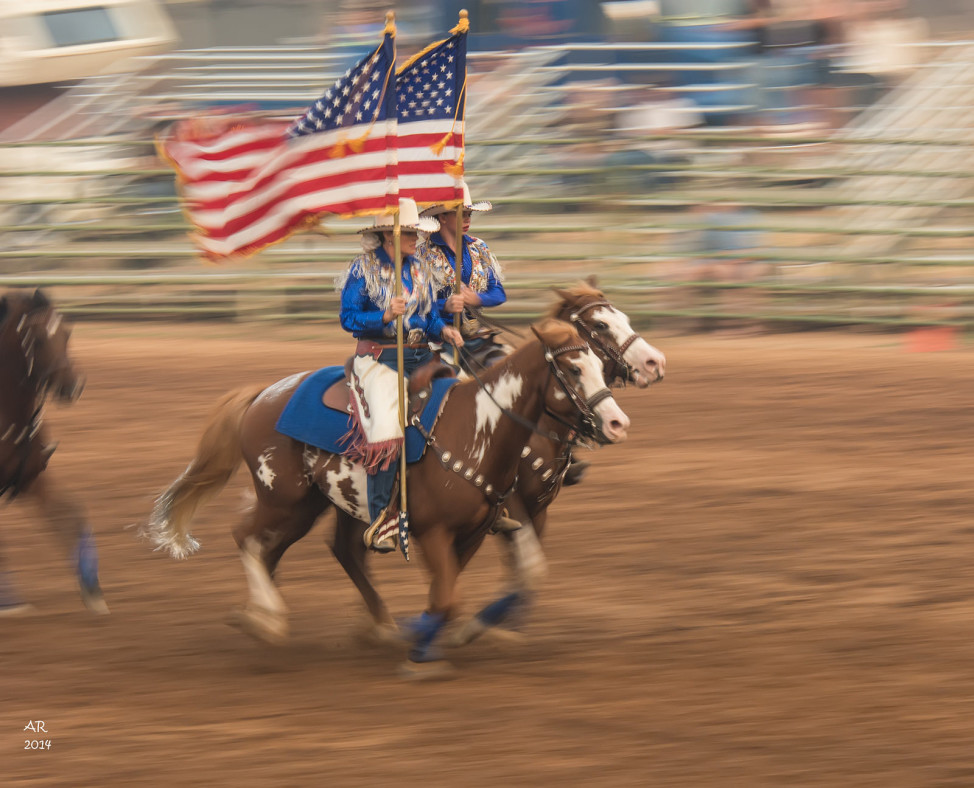 Equestrian drill team, the California Cowgirls, at the Draft Horse Classic in Grass Valley, California in September 2014. (Photo by Flickr user Anita Ritenour  under Wikipedia Commons license)  