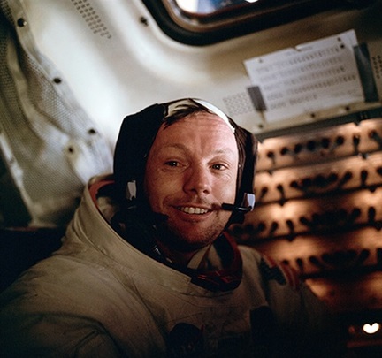 Astronaut Neil Armstrong, Apollo 11 commander inside the Lunar Module as it rests on the lunar surface. (NASA)