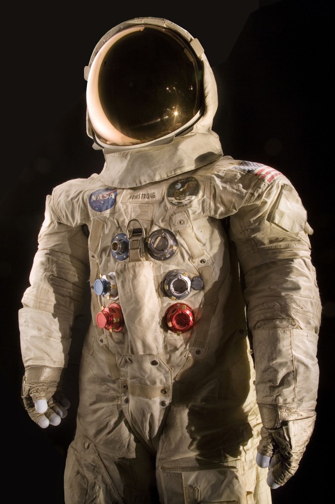 The spacesuit worn by astronaut Neil Armstrong, commander of the Apollo 11 mission, which landed the first man on the moon on July 20, 1969. (Smithsonian Institution)