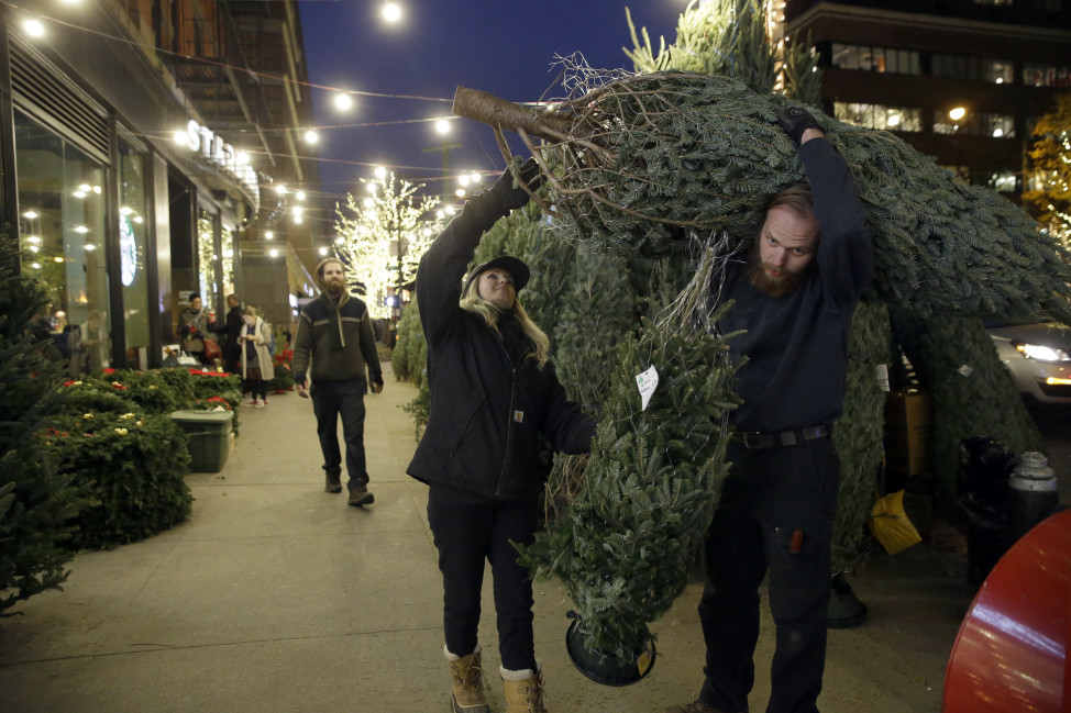 Christmas tree vendors in New York City. (AP Photo)