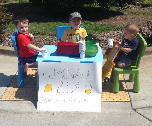 Enterprising young men with their lemonade stand. (Photo by Flickr users Max and Miles Hanley via Creative Commons license) 
