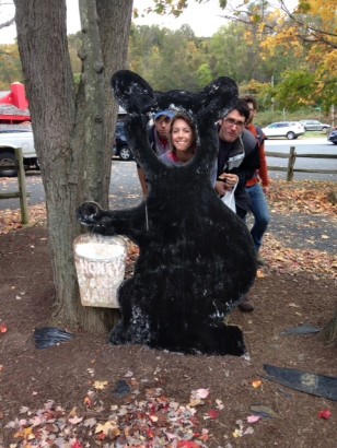 Sadly, we didn't see any black bears, but we did to take pictures with this fake bear! 