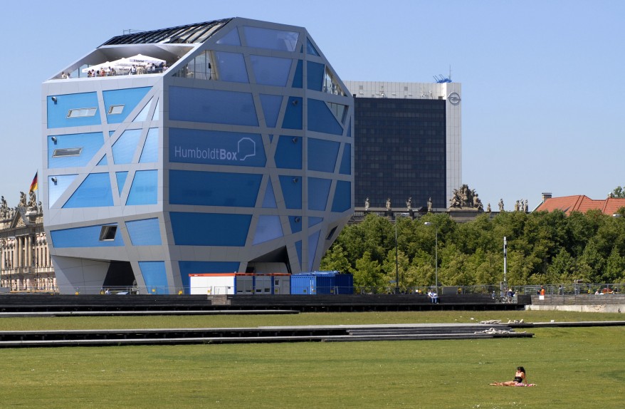 Berlin's newest tourist attraction, the Humboldt Box, pictured on its opening day. Located on the grounds of the former Eastern German parliament, the Palace of the Republic, the Humboldt Box lays across the the famous Berlin Cathedral and the city's Museum Island. (AP)