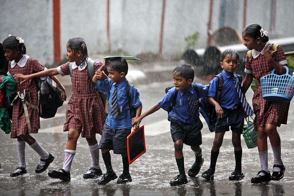 India Monsoon Schoolchildren