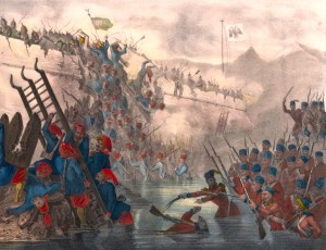 The Crimean War of 1853-56 became a big power confrontation resulting in 500,000 dead soldiers from Russia, Turkey, France, and Britain and Italy Here, Turkish soldiers storm a Russian fort.