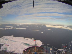 Scattered ice floes are seen from the bridge of the USCGC Healy on August 20, 2012 northwest of Barrow, Alaska. Arctic sea ice fell to its lowest daily extent in the satellite record on Sunday, August 26, 2012. (Photo: U.S. Coast Guard)