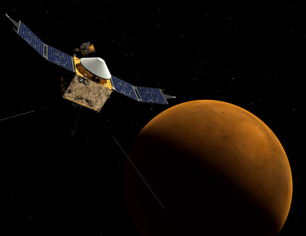Artist's concept of the MAVEN spacecraft orbiting Mars. (NASA/Goddard Space Flight Center)