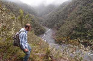 Researcher Josh West treks through a valley in Peru in search of evidence of chemical weathering of rocks as they erode. (Photo/courtesy of Mark Torres