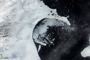In early 2002 the Larsen B Ice Shelf, in the northern Antarctic Peninsula splintered and collapsed in just over one month.  This image taken by NASA's Earth Observatory on February 17, 2002 shows fragments of the ice shelf floating in the Weddell Sea (NASA)