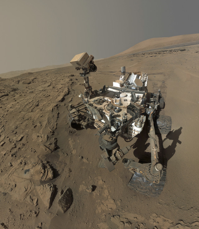 NASA's Mars Curiosity rover celebrated its first Mars Year on the Red Planet, June 24, 2014, by sending back a selfie it took of itself at a Martian sandstone target called "Windjana". The selfie was actually composed with dozens of individual images taken between April and May 2014. (NASA)