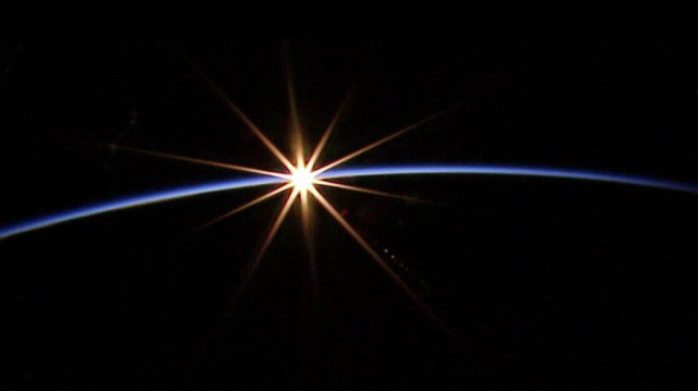 International Space Station crewmembers took this remarkable photo of a sunrise as seen by the ISS.  The photo was taken just a few minutes before the beginning of the June 19, 2014 spacewalk. (NASA)