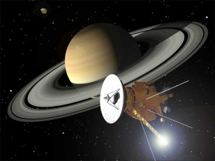 Artist's rendition of the Cassini spacecraft approaching the planet Saturn. (NASA)