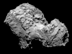 Rosetta's Target - Comet 67P/Churyumov-Gerasimenko taken from a distance of 285 km by Rosetta’s OSIRIS narrow-angle camera (European Space Agency/Rosetta)