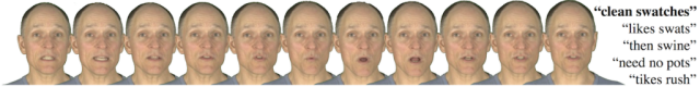 A series of facial movements that are used when pronouncing phrases listed on the right (Disney Research