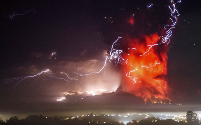 The Calbuco volcano, near Puerto Varas, Chile, recently erupted for the first time in more than 42 years.  Here’s a spectacular photo of the volcano erupting the night of 4/23/15. (AP)