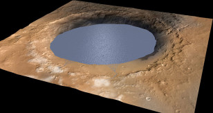 The researchers believe that Gale Crater was a large lake between 3.5 and 2.7 billion years ago. (NASA/JPL/Caltech/ESA/DLR/MSSS)