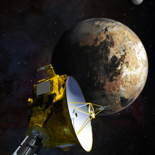 Artist’s concept of the New Horizons spacecraft as it approaches Pluto and its largest moon, Charon. (Johns Hopkins University Applied Physics Laboratory/Southwest Research Institute (JHUAPL/SwRI))