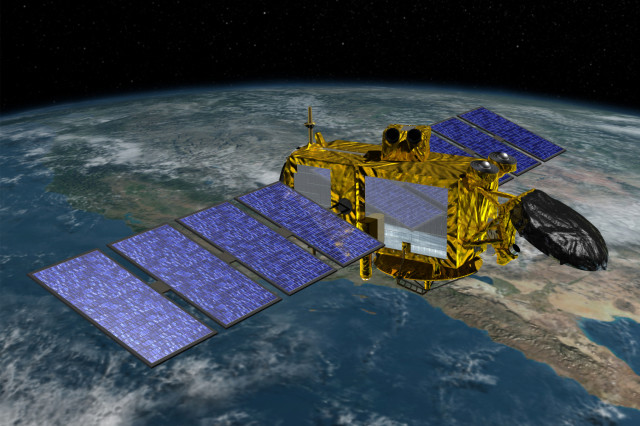 Artist rendering of Jason-3 satellite orbiting Earth (NASA/NOAA)