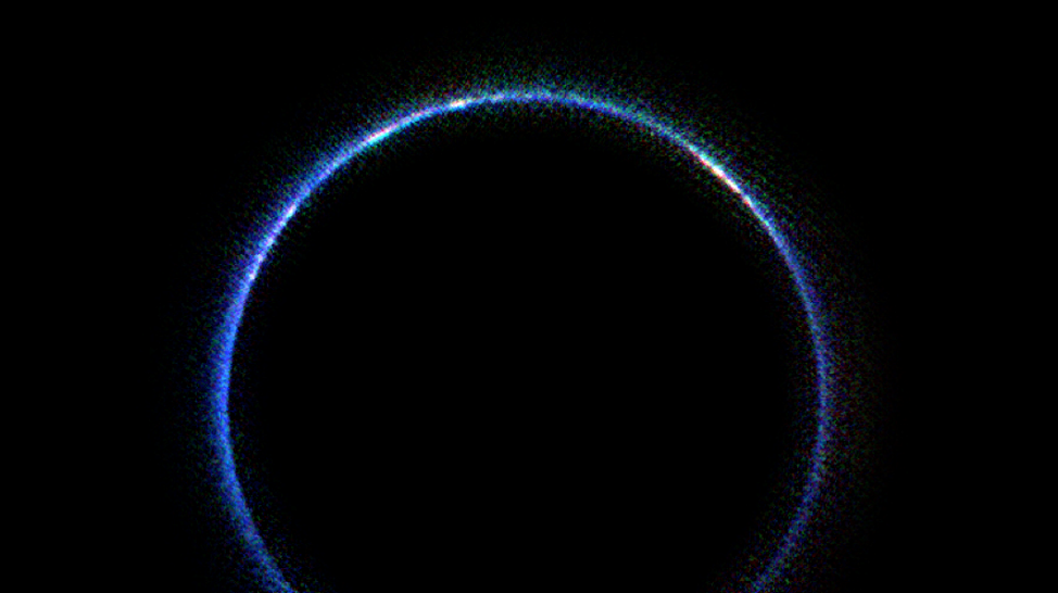 NASA released this image of Pluto’s atmosphere in infrared wavelengths on 1/21/16. The image was created from data gathered on 7/14/15 by the New Horizons Ralph/Linear Etalon Imaging Spectral Array (LEISA) instrument. (NASA/JHUAPL/SwRI)