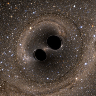 Artist rendition of two tightly orbiting black holes that are about to merge (SXS)