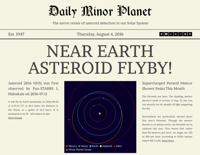 Introducing the Daily Minor Planet: Delivering the Latest Asteroid News (Harvard-Smithsonian Center for Astrophysics)