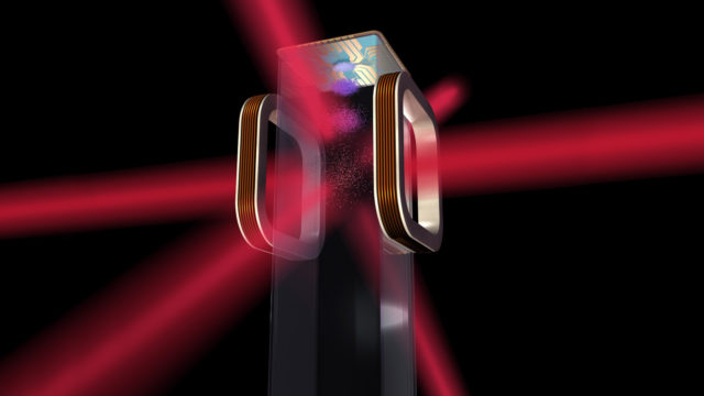 Artist's concept of an atom chip for use by NASA's Cold Atom Laboratory (CAL) aboard the International Space Station. CAL will use lasers to cool atoms to ultracold temperatures. (NASA)