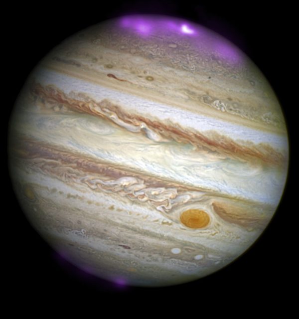 A second Great Spot has been discovered on Jupiter. Scientists say it was created by the powerful energies exerted by the giant planet’s polar aurorae. (Joseph DePasquale, Smithsonian Astrophysical Observatory, Chandra X-ray Center)