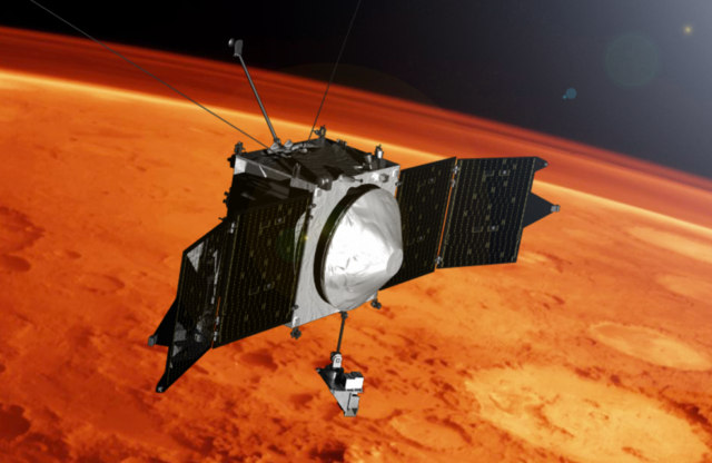 An illustration of the MAVEN spacecraft. Image courtesy of NASA.