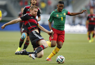 Cameroon's captain Samuel Eto'o (#9) in action against Germany June 1 in a World Cup warm-up match. Photo: AP