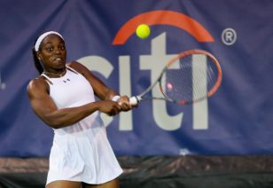 Olympic tennis player Sloane Stevens of the USA in action at the Citi Open in Washington. Photo: Bill Workinger / Voice of America