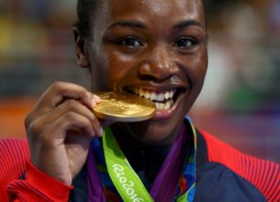 Olympic boxing champion Claressa Shields at the medal ceremony in Rio de Janeiro. Photo: Peter Cziborra / Reuters