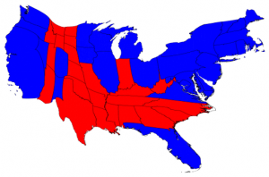 North v. south in terms of election results, scaled based on number of electoral votes (Creative commons image by Mark Newman, University of Michigan)