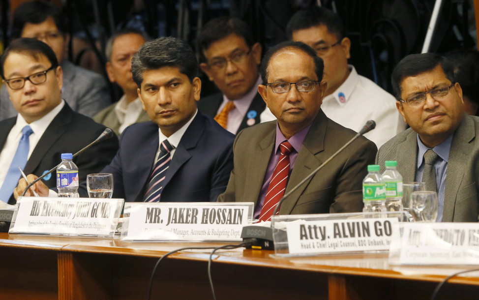 Before revelations of this recent voter database breach,  millions of funds stolen from Bangladesh were diverted online to accounts in the Philippines. (L-R) Lorenzo Tan, President of Rizal Commercial Banking Corporation, Mohammad Abdur Rab, Joint Director, Bangladesh Financial Intelligence Unit, John Gomes, Bangladeshi Ambassador to the Philippines, Jaker Hossain, Bank of Bangladesh Deputy General Manager, Accounts and Budgeting Department listen during a Philippine Senate probe into the missing funds, April 5, 2016, Manila.