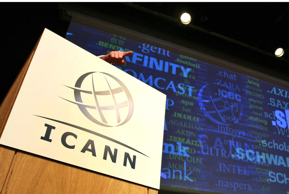FILE – The logo of the Internet Corporation for Assigned Names and Numbers, ICANN, is seen in London, Britain.