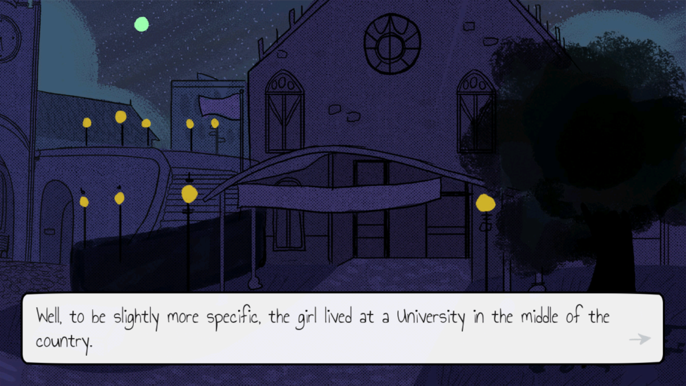 Screenshot from the game, 'The Average Everyday Adventures of Samantha Browne,' introducing the character in the story. (Reimena Yee)