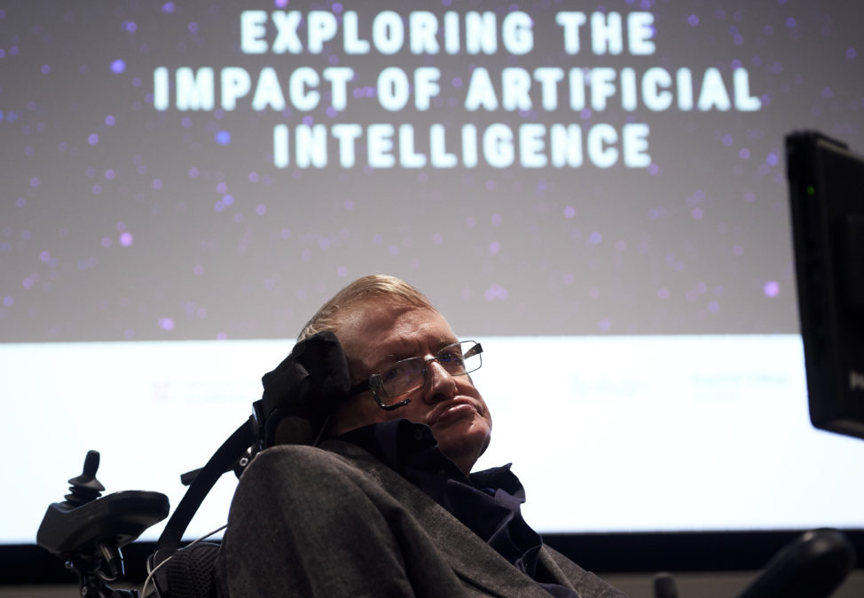 British scientist Stephen Hawking arrives to attend the launch of The Leverhulme Centre for the Future of Intelligence (CFI), at the University of Cambridge, in Cambridge, eastern England, on Oct. 19, 2016. (AFP)