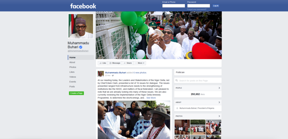 The Facebook page of Nigerian President Muhammadu Buhari. (Facebook)