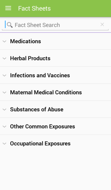A screenshot from the MotherToBaby app, which provides pregnant women with all sorts of information to keep them informed about potential risks to their babies. (OTIS)