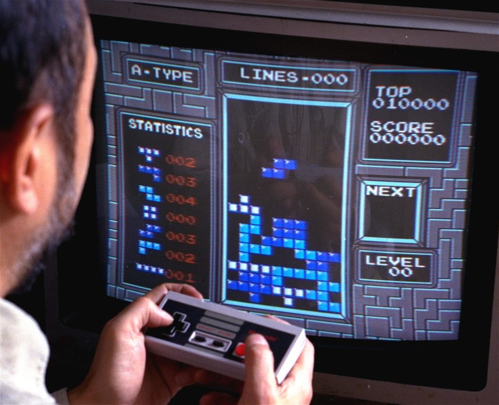 FILE - Tetris, an addictive brain-teasing video game, is shown as played on the Nintendo Entertainment System in New York, June 1990. (AP)