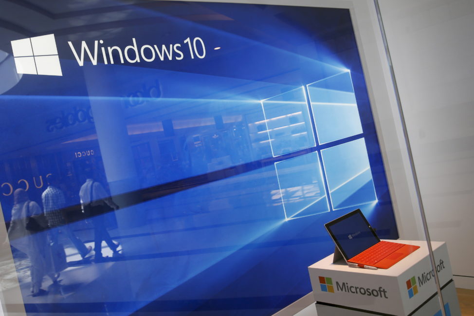 FILE - A display for the Windows 10 operating system is seen in a store window at the Microsoft store at Roosevelt Field in Garden City, New York. (Reuters)