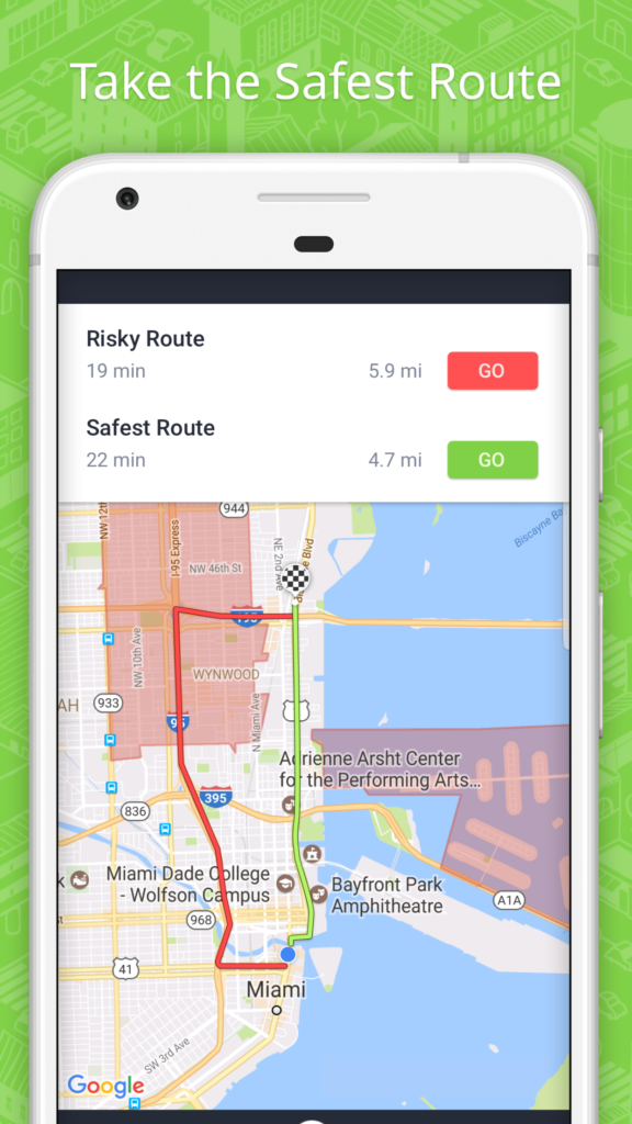 A ReZone app map shows users the safest route to take if they find themselves in a crisis situation. (RedZone)