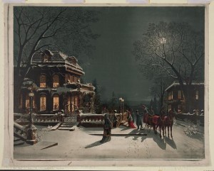 A vintage card depiction of Christmas Eve.  (Library of Congress)