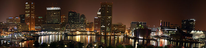 Baltimore’s skyline is stunning.  But there aren’t so many working streetlights in other parts of town.  (old man gnar, Wikipedia Commons)