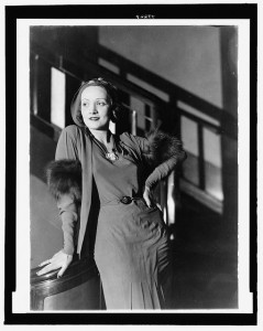 Known for her “bedroom eyes,” Marlene Dietrich was sometimes mysterious on screen and almost always off it.  Although she served in World War II against her native Germany, she had no interest in war or much else that was in the past.  (Library of Congress)