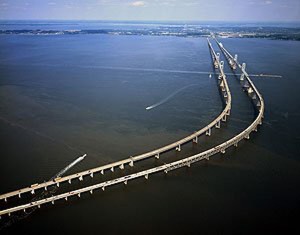 When the first U.S. Census was conducted in 1790, the nation's mean population center was very near the Chesapeake Bay, minus this modern bridge, of course.  (Carol M. Highsmith)