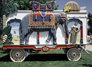 When the circus comes to town, you may have seen clowns riding on circus wagons like this one at Circus World.  (Carol M. Highsmith)