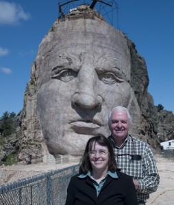 You want scale? Carol and I are standing on an outcropping next to the carving of just Crazy Horse's head. 